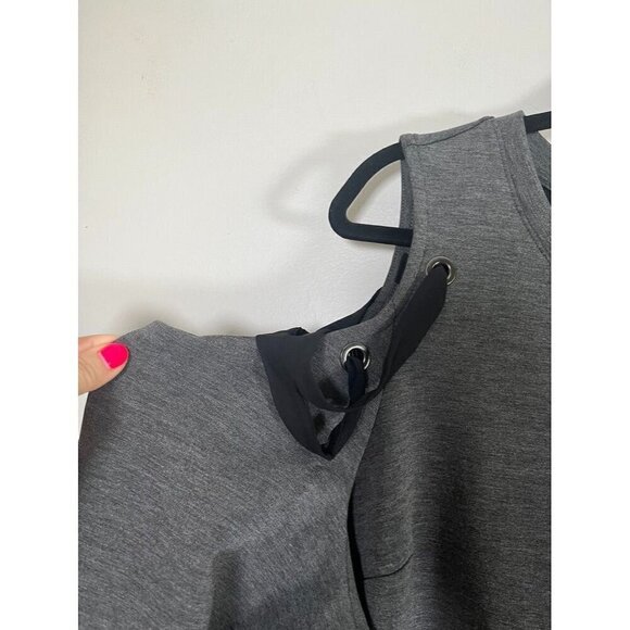 Lane Bryant Dress Size 18 Gray Cold Shoulder Neutral Minimalist Retro Skater - Picture 3 of 11